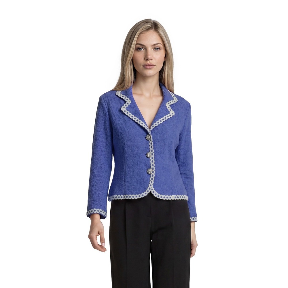 New Acorn Sweater‎ Knit Jacket Blazer Women's Size XL Blue 100% Cotton Crochet